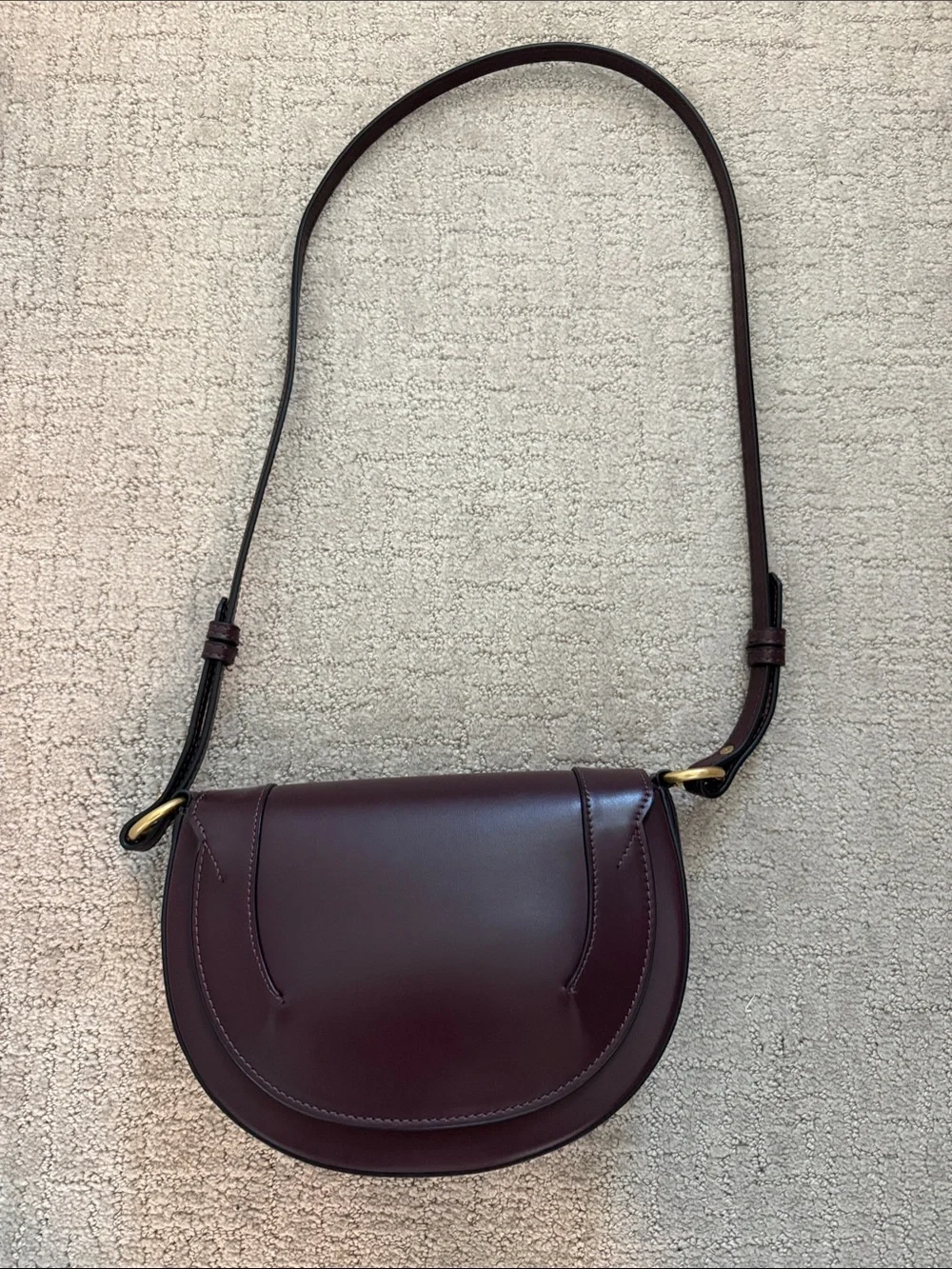 Zara Burgundy Saddle Shoulder Bag with Gold Hardware